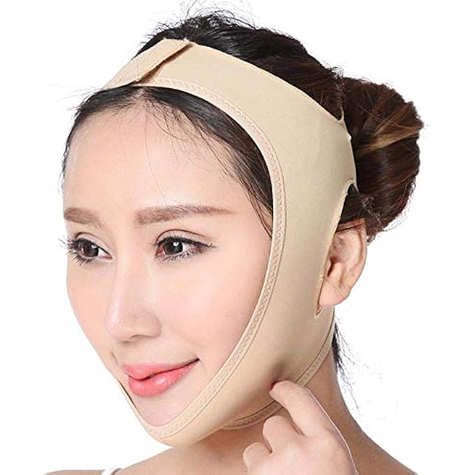 STRBOXONG حزام تخسيس الوجه، حزام قابل للتعديل رقيق ومتنفس لتقليل الذقن المزدوجة، أشكال وجه على شكل V، ضغط الرقبة، رفع الخدود، حزام مضاد للتجاعيد (صغير: 50-59 سم) - Image 1